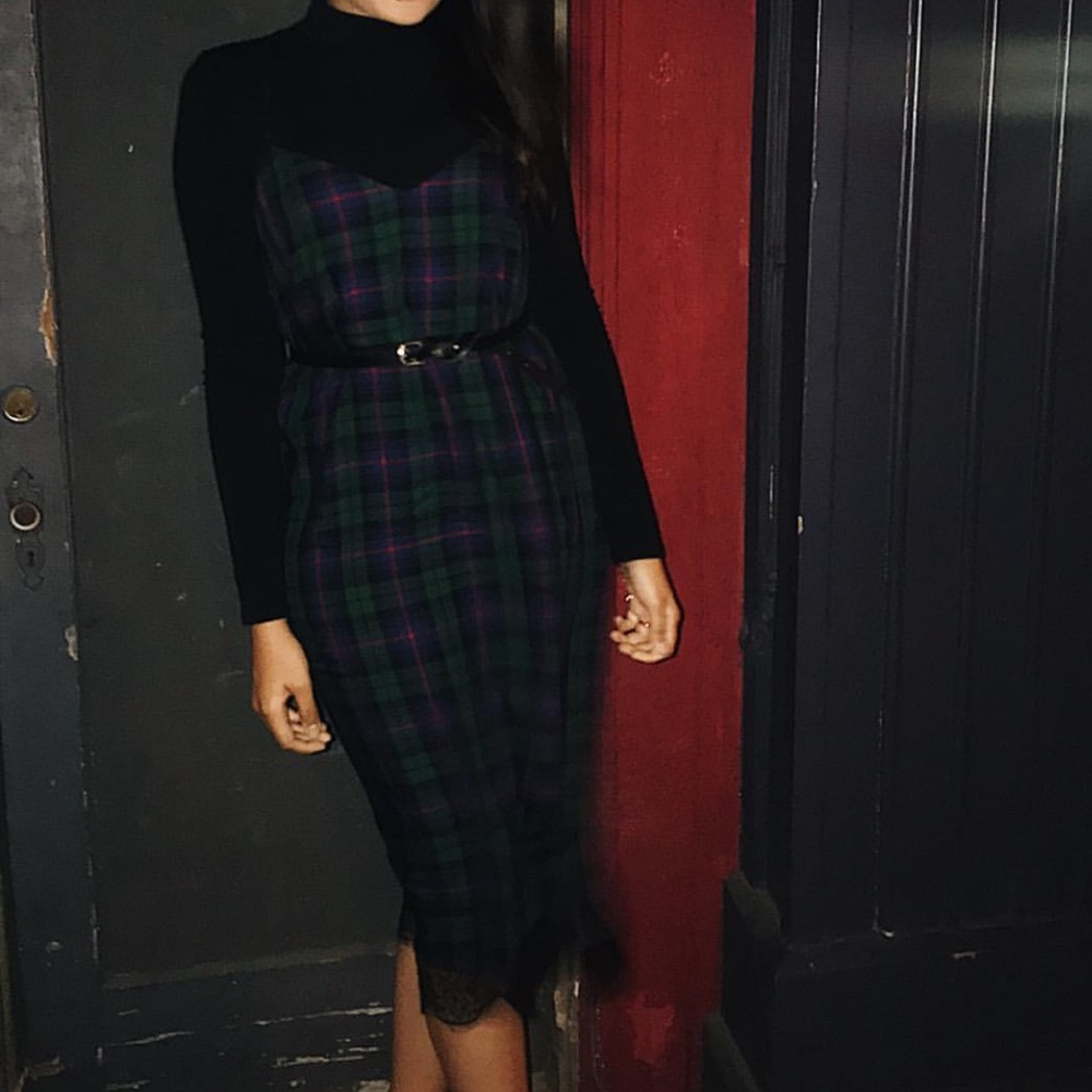 Plaid and Lace Midi Dress
